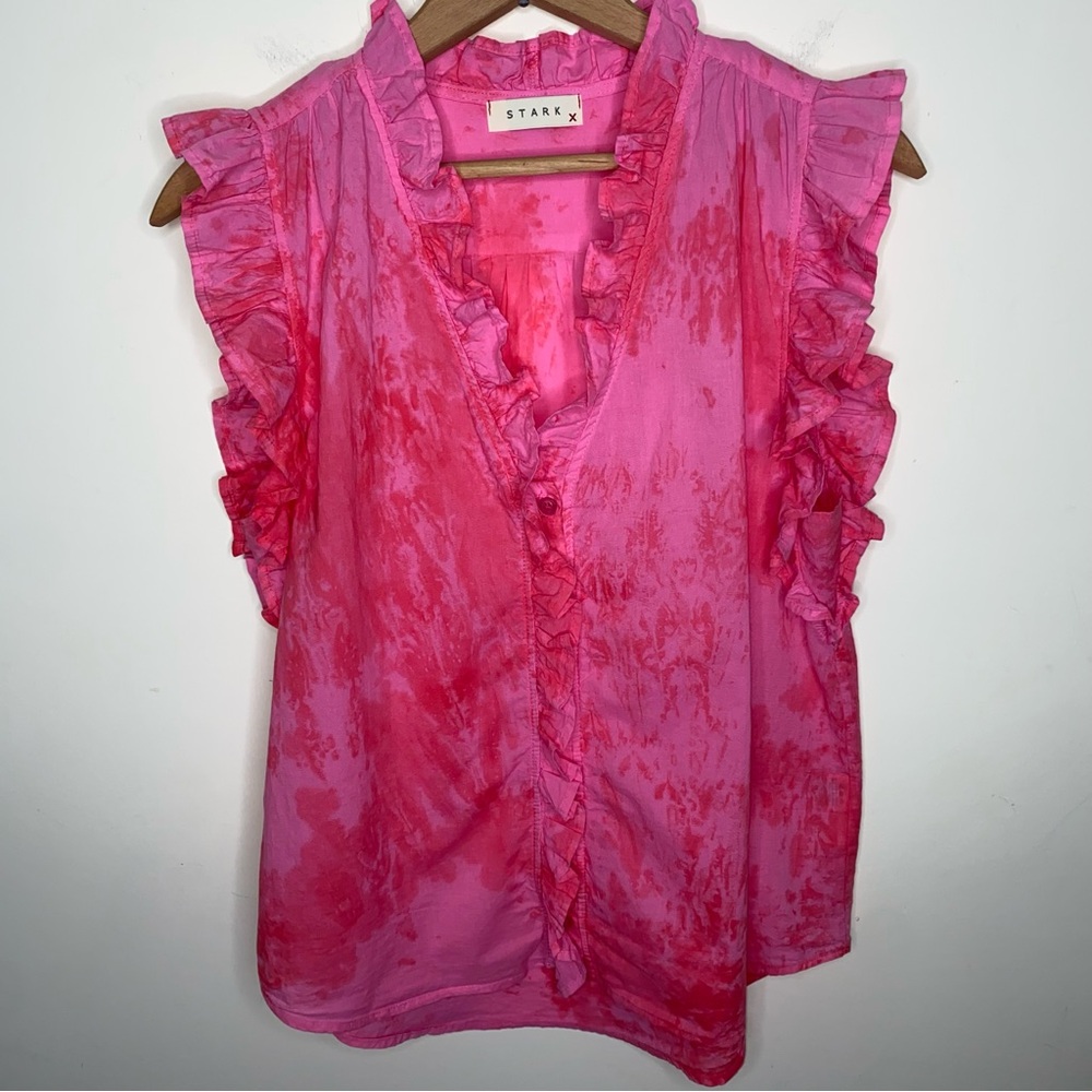 Starkx Size Small 100% Cotton Sleeveless Pink Button-down Ruffle Top